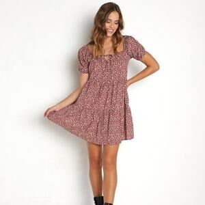 LACAUSA Playa Mini‎ Dress in Cocoa Magic Mushroom Size M NWT